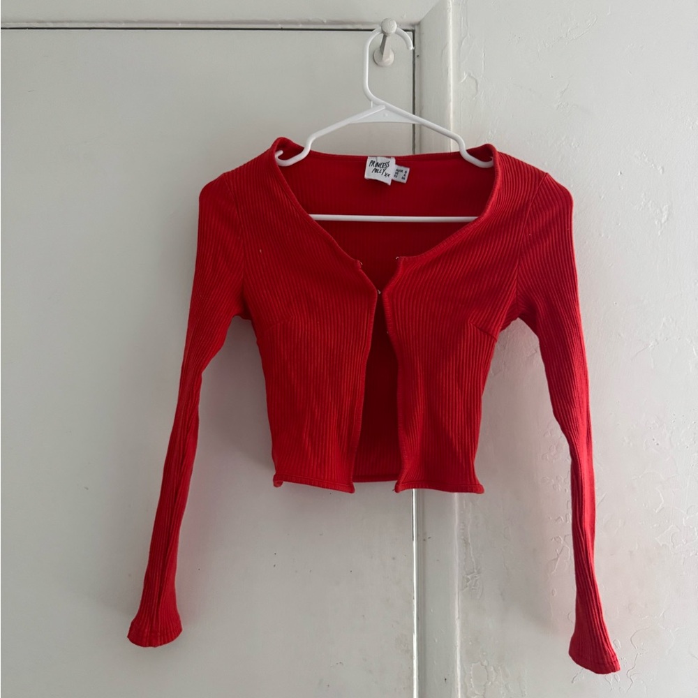 Princess Polly Bold Red Ribbed Blouse